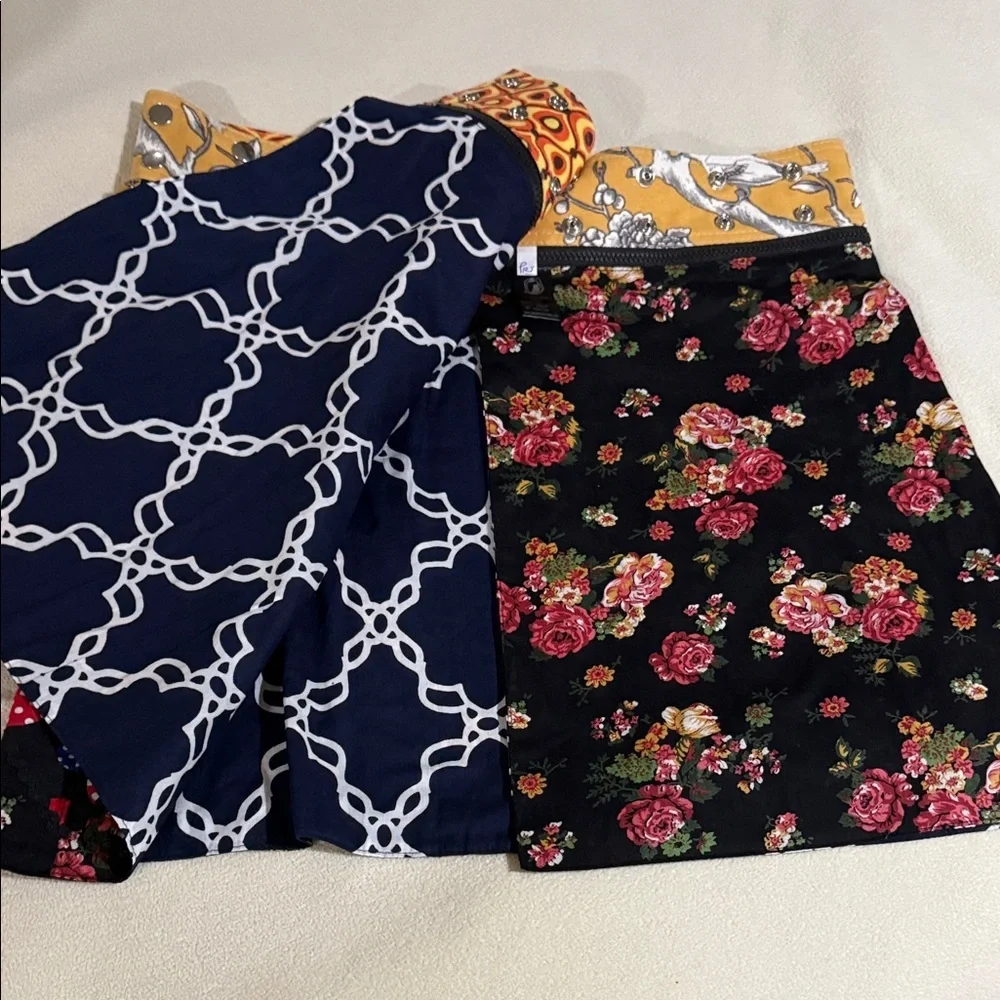 Zand Amsterdam Black Floral Mini Skirt with Yellow Contrast Waistband